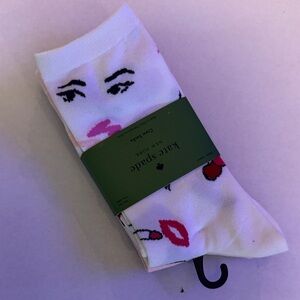 Kate Spade White and Pink Face Design Socks